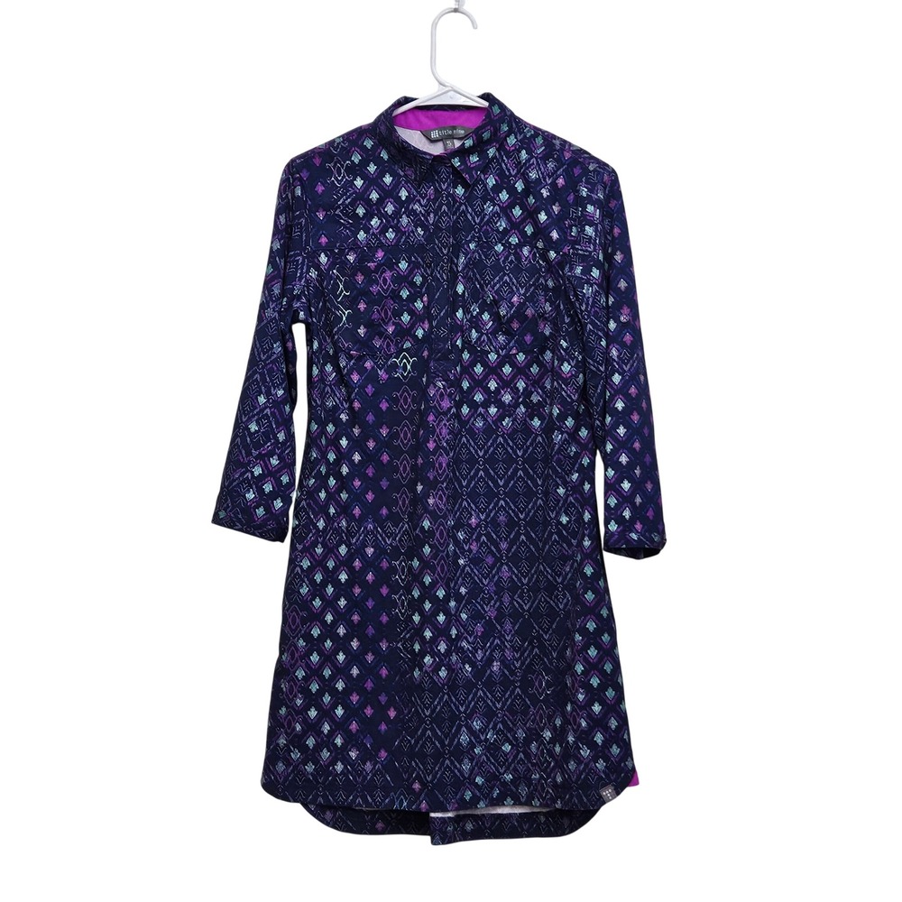 Title Nine Nimblene Dress Womens S Purple Ikat Zip Roll Tab Sleeve Athleisure